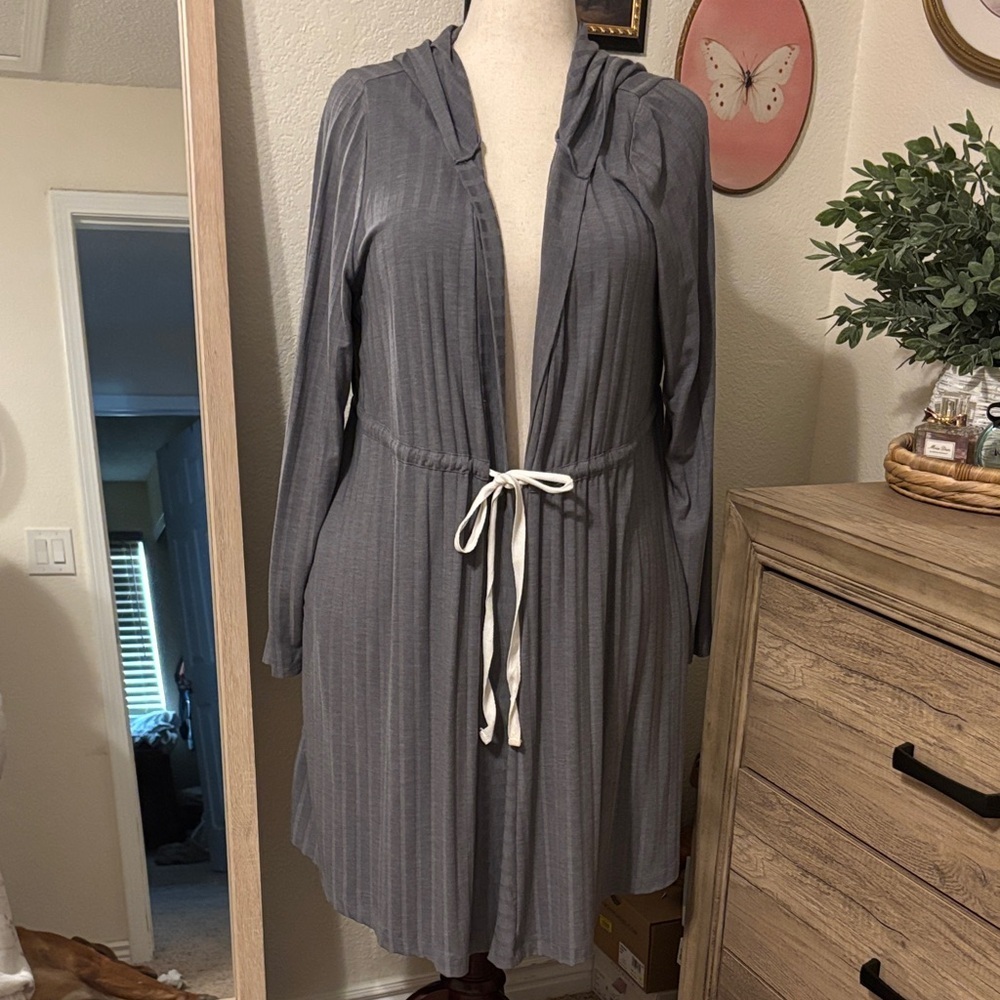 Cacique Gray Hooded Robe with Drawstring Waist-Size 14/16